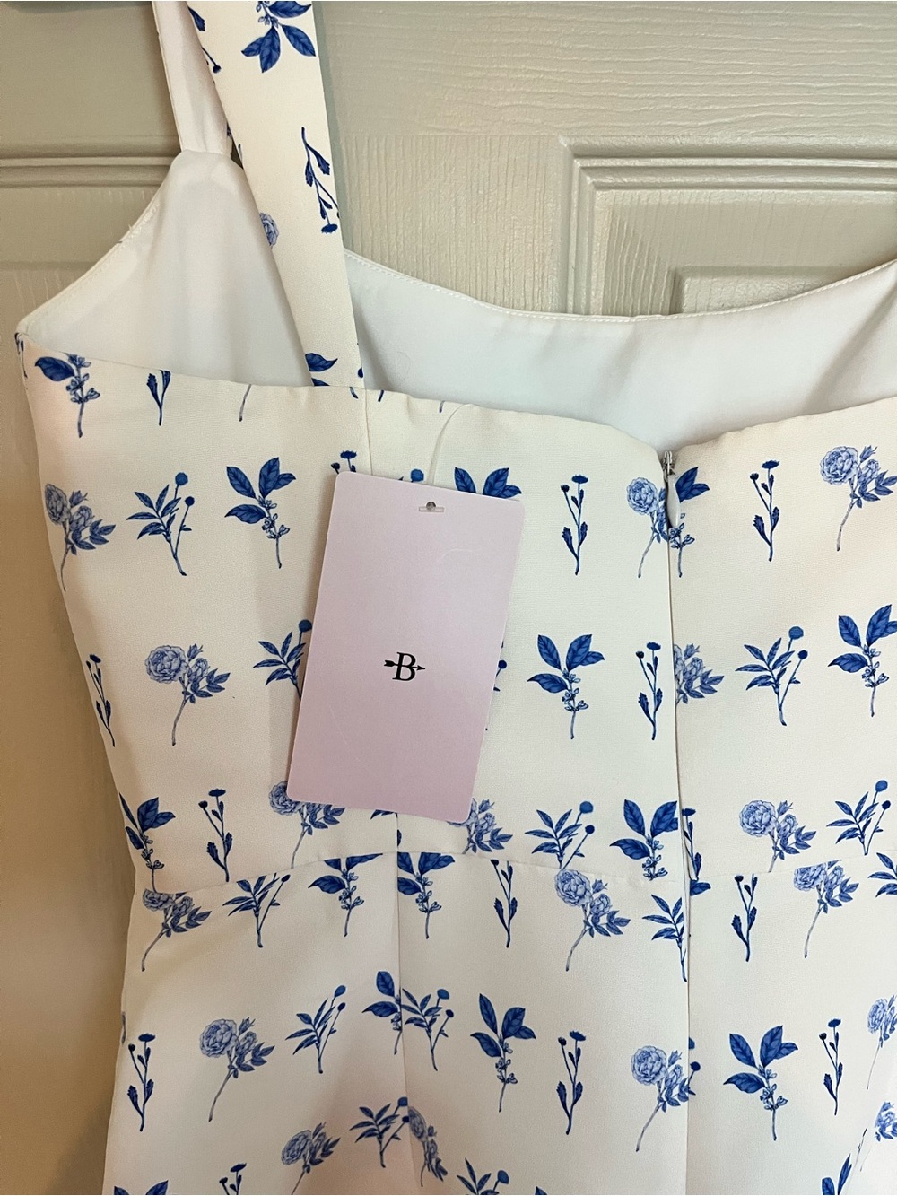 Sachin + Babi White Midi Dress with Blue Floral Print and Front Slit - Picture 10 of 10